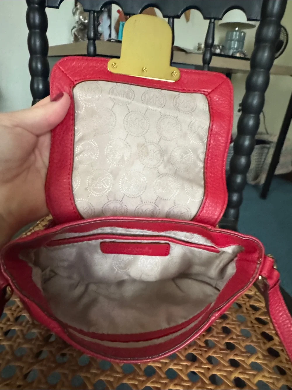 Michael Kors Red Pebbled Leather Crossbody with Gold-Tone Lock